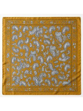 Mustard Satin Paisley Scarf Women Boho Western Square Hair Neck Bandana 27x2